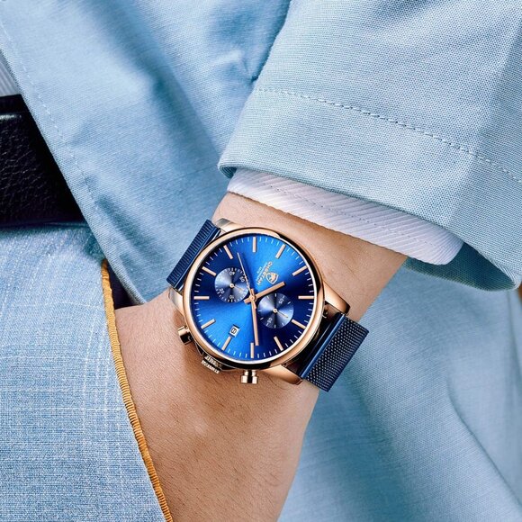 ⚡Blue Men’s Watch Fashion Sport Quartz Analog Mesh Stainless Steel Waterproof - Picture 7 of 7